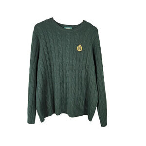 Vintage Lauren Ralph Lauren 100% Lambswool Cable Knit Sweater Womens 2X Crest